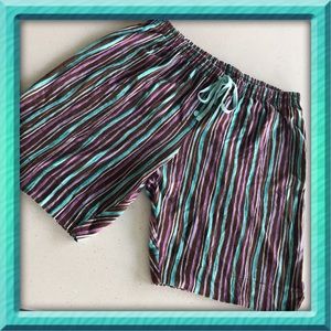 Axcess shorts green brown purple stripe lounge elastic waist Size Medium